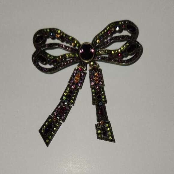 Heidi Daus Vintage Bronze-tone Multi-color Crystal Bow Brooch - Picture 3 of 3